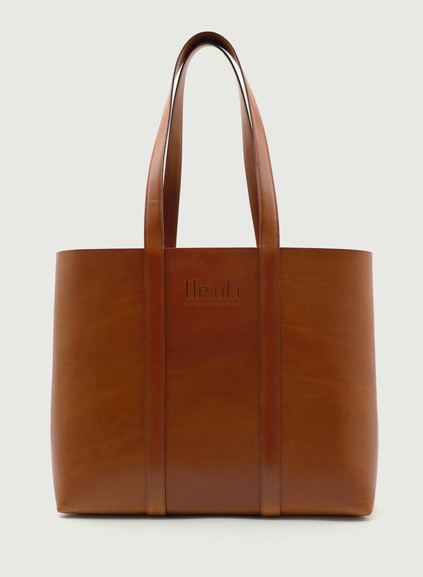 URSULA - URSULA X JANECARR Leather Tote - Tan - Front