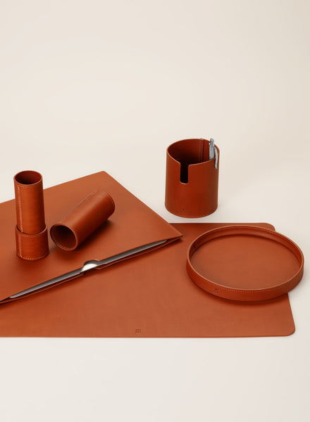 PARADISE ROW Tan Leather Desk Mat - lifestyle family