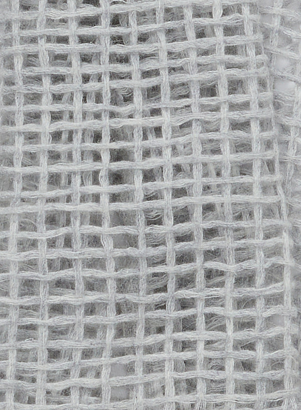 JANE CARR The Mesh Scarf in Mist, pale grey grid woven cashmere scarf – detail