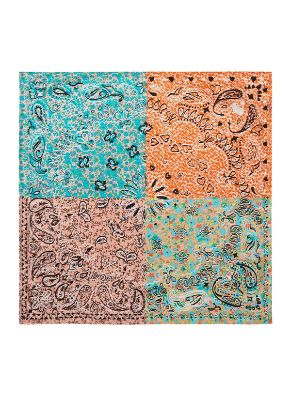 JANE CARR The Granny Smith Foulard in Crab, orange multicoloured printed silk twill scarf – flat