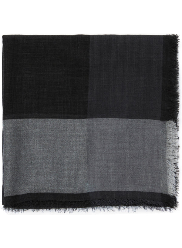 JANE CARR The Frame square in Black, black and grey frame border cashmere scarf – folded