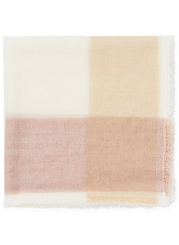 JANE CARR The Frame Square in Pearl, off white and pink frame border cashmere scarf – folded