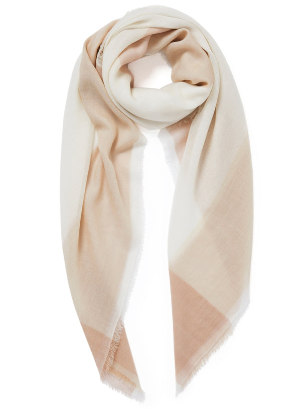 JANE CARR The Frame Square in Pearl, off white and pink frame border cashmere scarf – tied