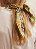 JANE CARR The Pixie Petit Foulard in Tonka, yellow multicoloured printed silk twill scarf – Model