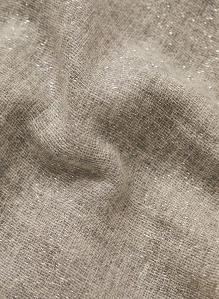 JANE CARR The Cosmos Scarf in Mist, pale grey cashmere scarf woven with silver Lurex – detail