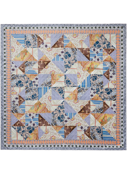 JANE CARR The Prairie Square in Powder Blue, blue and pink printed silk twill scarf – flat