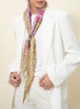 JANE CARR The Prairie Necker in Grape, pink and gold multicolour printed diamond silk twill scarf – model 1