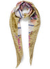 JANE CARR The Prairie Necker in Grape, pink and gold multicolour printed diamond silk twill scarf – tied