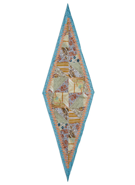 JANE CARR The Prairie Necker in Pacific, blue multicolour diamond printed silk twill scarf – flat