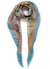 JANE CARR The Prairie Necker in Pacific, blue multicolour diamond printed silk twill scarf – tied