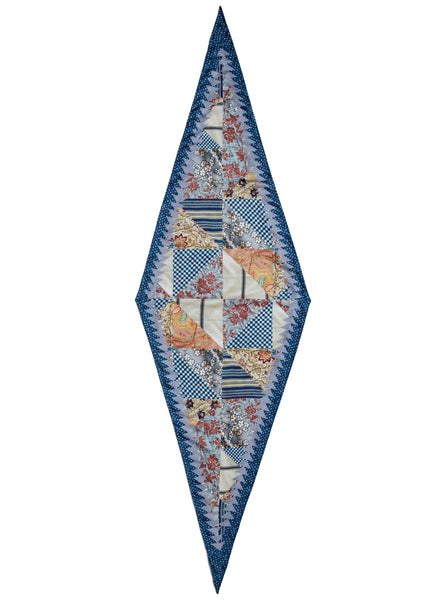 JANE CARR The Prairie Necker in Storm, dark blue multicolour printed diamond silk twill scarf – flat