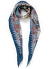 JANE CARR The Prairie Necker in Storm, dark blue multicolour printed diamond silk twill scarf – tied