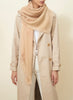 JANE CARR The Jenga Square in Biscuit, neutral multicolour checked lambswool scarf – model
