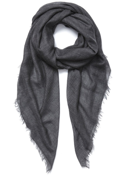 JANE CARR The Sheer Fray Square in Granite, dark grey super fine pure cashmere scarf - tied