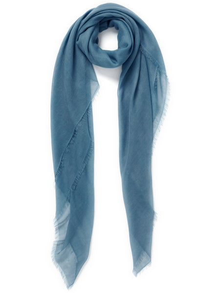 JANE CARR The Sheer Fray Square in Light Indigo, blue super fine pure cashmere scarf - tied