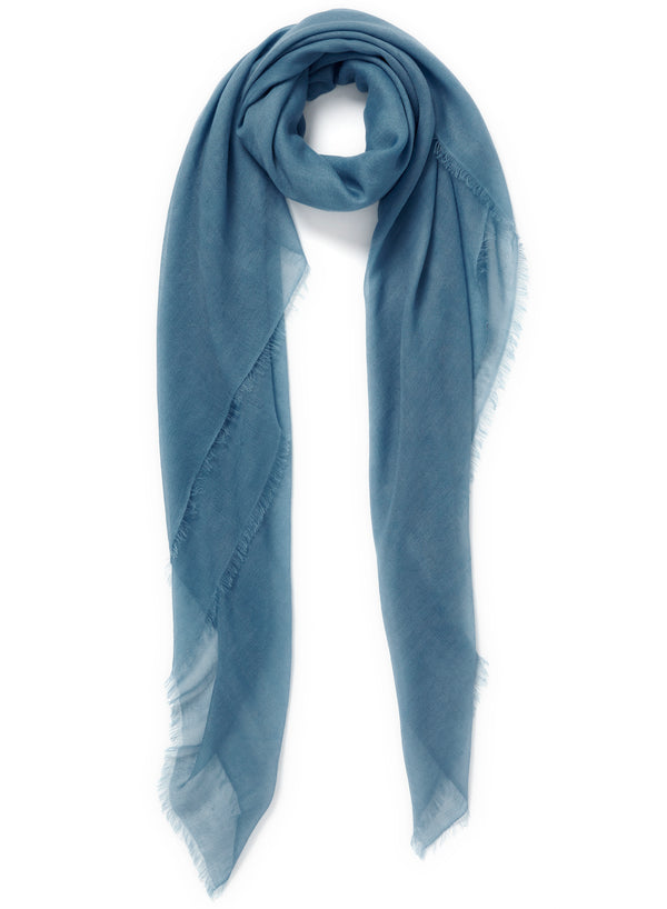 JANE CARR The Sheer Fray Square in Light Indigo, blue super fine pure cashmere scarf - tied
