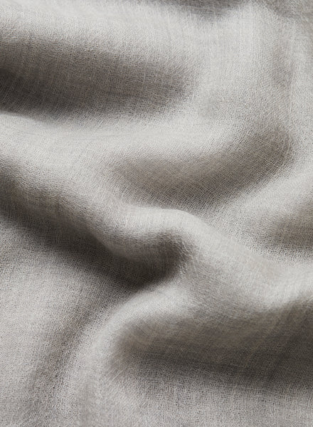 JANE CARR The Sheer Fray Square in Mist, light grey super fine pure cashmere scarf - detail