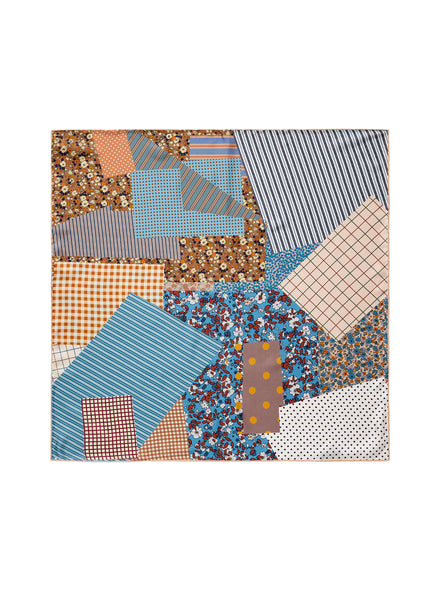 JANE CARR The Dazzle Petit Foulard in Blossom, pink and blue multicolour printed silk twill scarf – flat