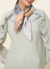 JANE CARR The Dazzle Petit Foulard in Blossom, pink and blue multicolour printed silk twill scarf – model 1