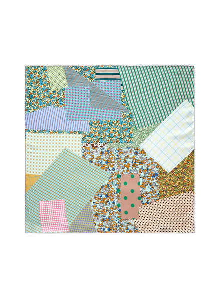 JANE CARR The Dazzle Petit Foulard in Jade, green multicolour printed silk twill scarf – flat