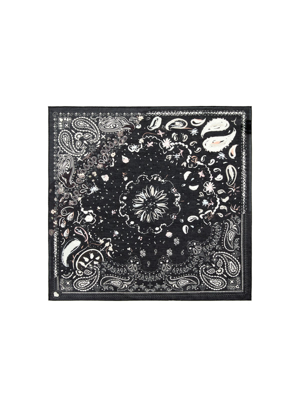 JANE CARR The Ranch Neckerchief in Black, black printed cotton and silk-blend scarf – flat