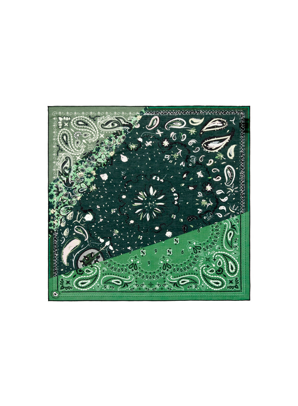 JANE CARR The Ranch Neckerchief in Wimbledon, green printed cotton and silk-blend scarf – flat