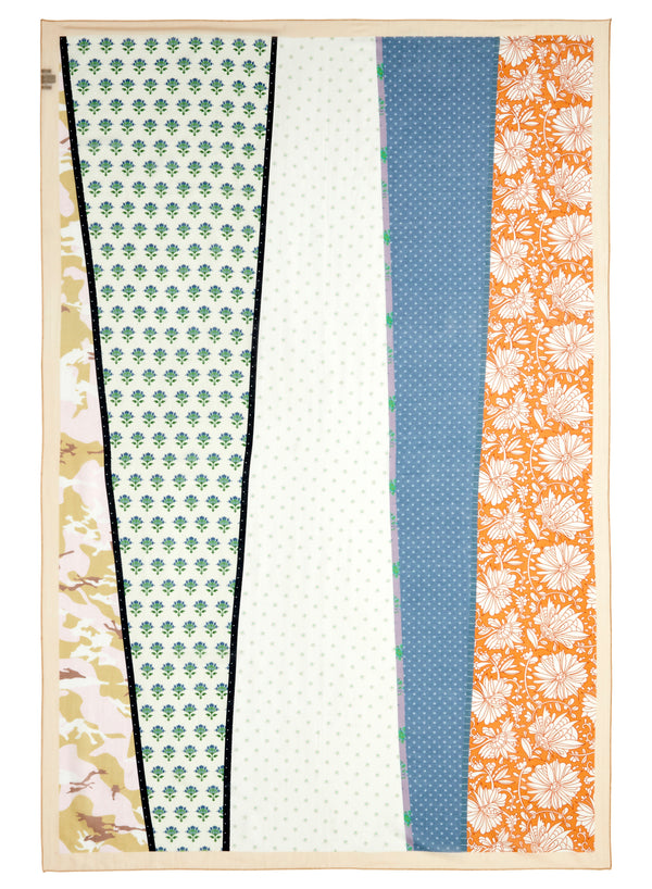 JANE CARR The Puzzle Pareo in Ice Cream, orange multicolour printed cotton and silk blend scarf – flat