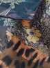 JANE CARR The Medley Square in Army Green, khaki green multicolour printed silk twill scarf – detail
