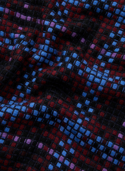 JANE CARR The Plaid Scarf in Ink, blue and purple checked woven lambswool and cashmere scarf – detail