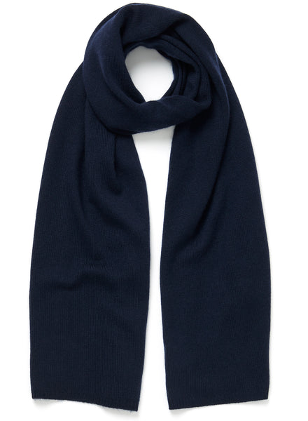 JANE CARR The Chelsea Scarf in Navy, navy knitted pure cashmere scarf - tied