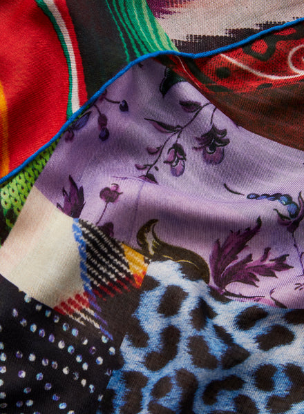 The Chaos Square, blue multicolour printed modal and cashmere-blend scarf – detail