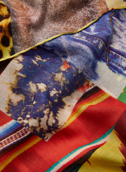 The Chaos Square, yellow multicolour printed modal and cashmere-blend scarf – detail