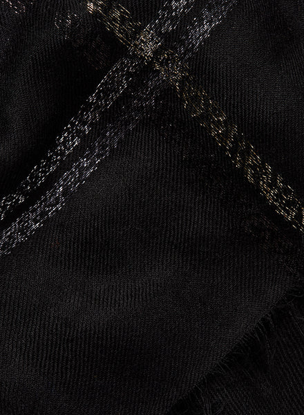 The Lattice Square, black cashmere scarf with metallic check – detail