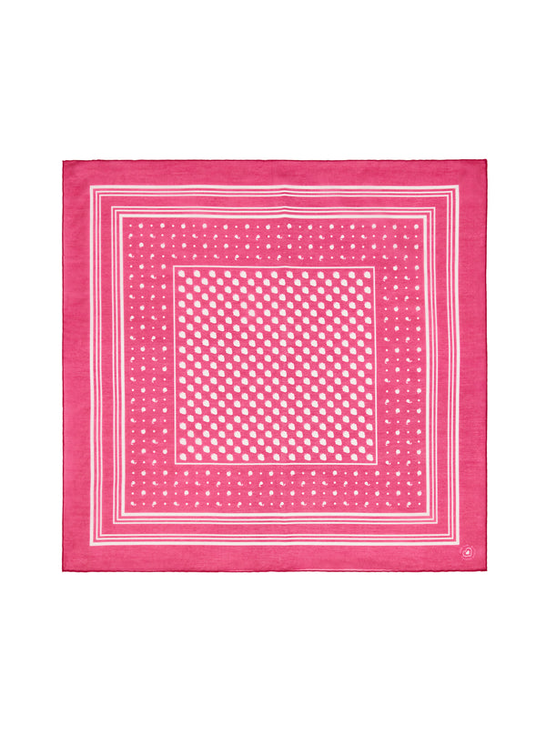 The Frutti Neckerchief, bright pink printed cotton silk-blend scarf – flat