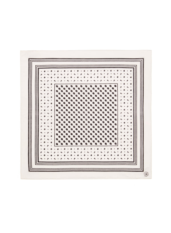 The Frutti Neckerchief, white printed cotton silk-blend scarf – flat