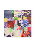 The Chaos Neckerchief, blue multicolour printed cotton silk-blend scarf – flat