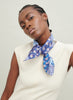 The Block Print Neckerchief, blue and white printed still twill scarf – model 1