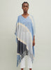 The Stripe Kaftan, blue fringed cashmere and linen kaftan - model 1