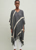 The Stripe Kaftan, black and cream fringed cashmere and linen kaftan - model 2